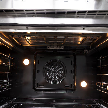 Cocina de doble combustible Forno Galiano de 30 pulgadas con puerta francesa, totalmente de acero inoxidable, 5 quemadores sellados, 68,000 BTU, 4.32 pies cúbicos, horno de convección real