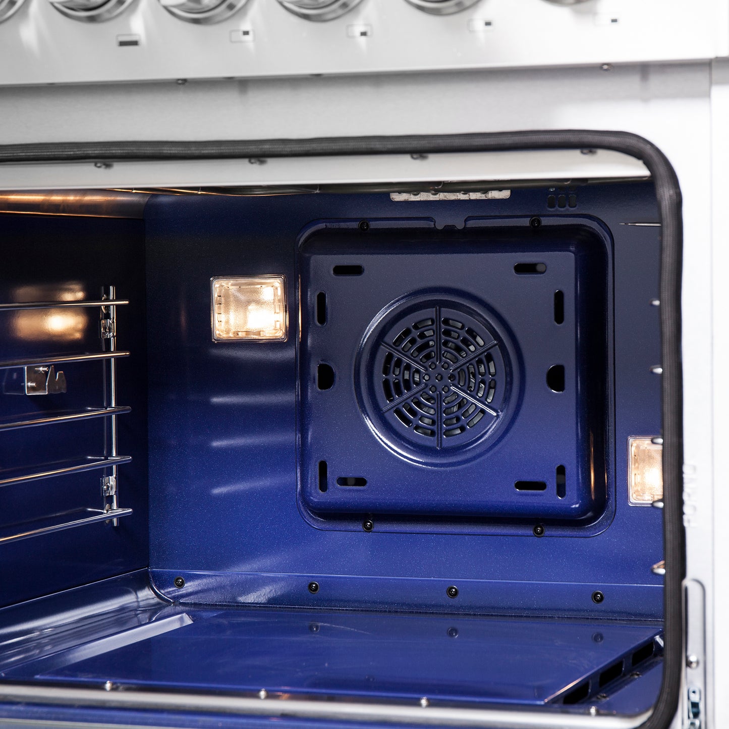 Cocina independiente de 48 pulgadas con puerta francesa y doble combustible, Forno Capriasca, 8 quemadores y horno de convección real