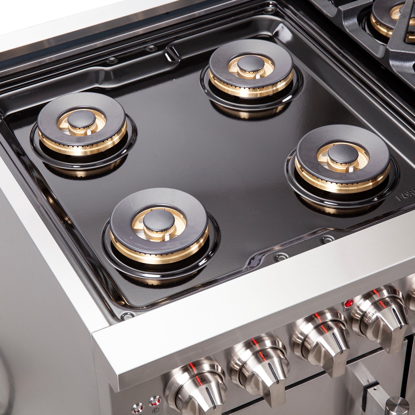 Cocina independiente de 48 pulgadas con puerta francesa y doble combustible, Forno Capriasca, 8 quemadores y horno de convección real