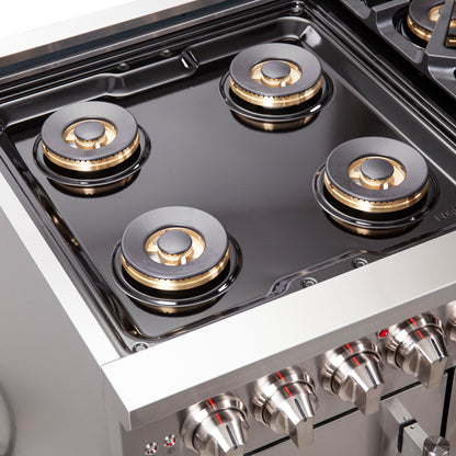 Cocina independiente de 48 pulgadas con puerta francesa y doble combustible, Forno Capriasca, 8 quemadores y horno de convección real