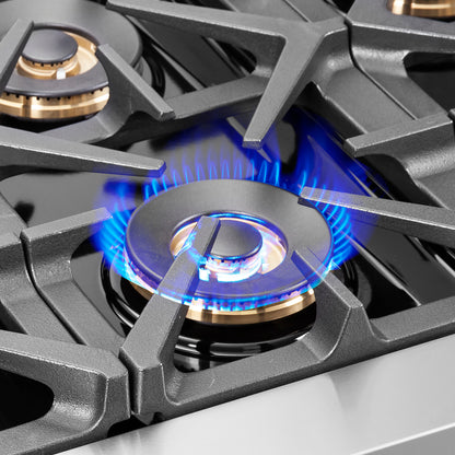 Cocina independiente de 48 pulgadas con puerta francesa y doble combustible, Forno Capriasca, 8 quemadores y horno de convección real