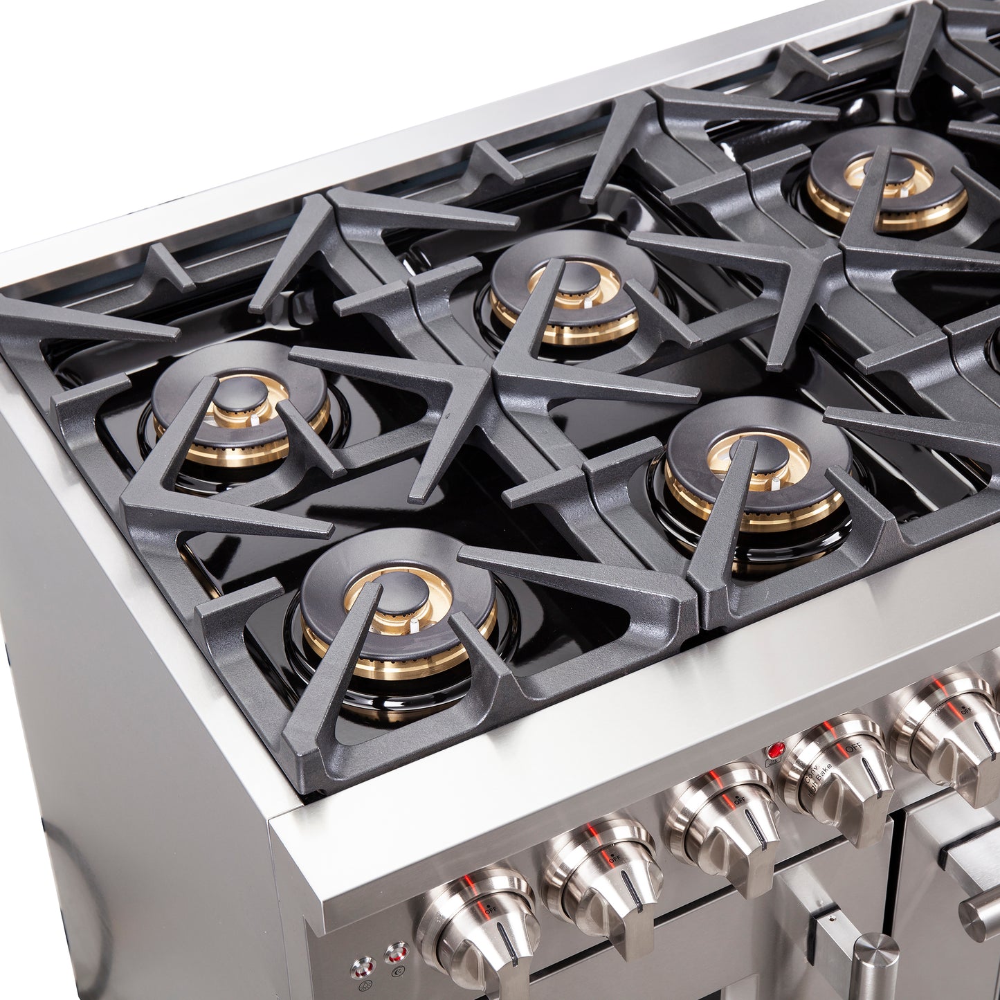 Cocina independiente de 48 pulgadas con puerta francesa y doble combustible, Forno Capriasca, 8 quemadores y horno de convección real