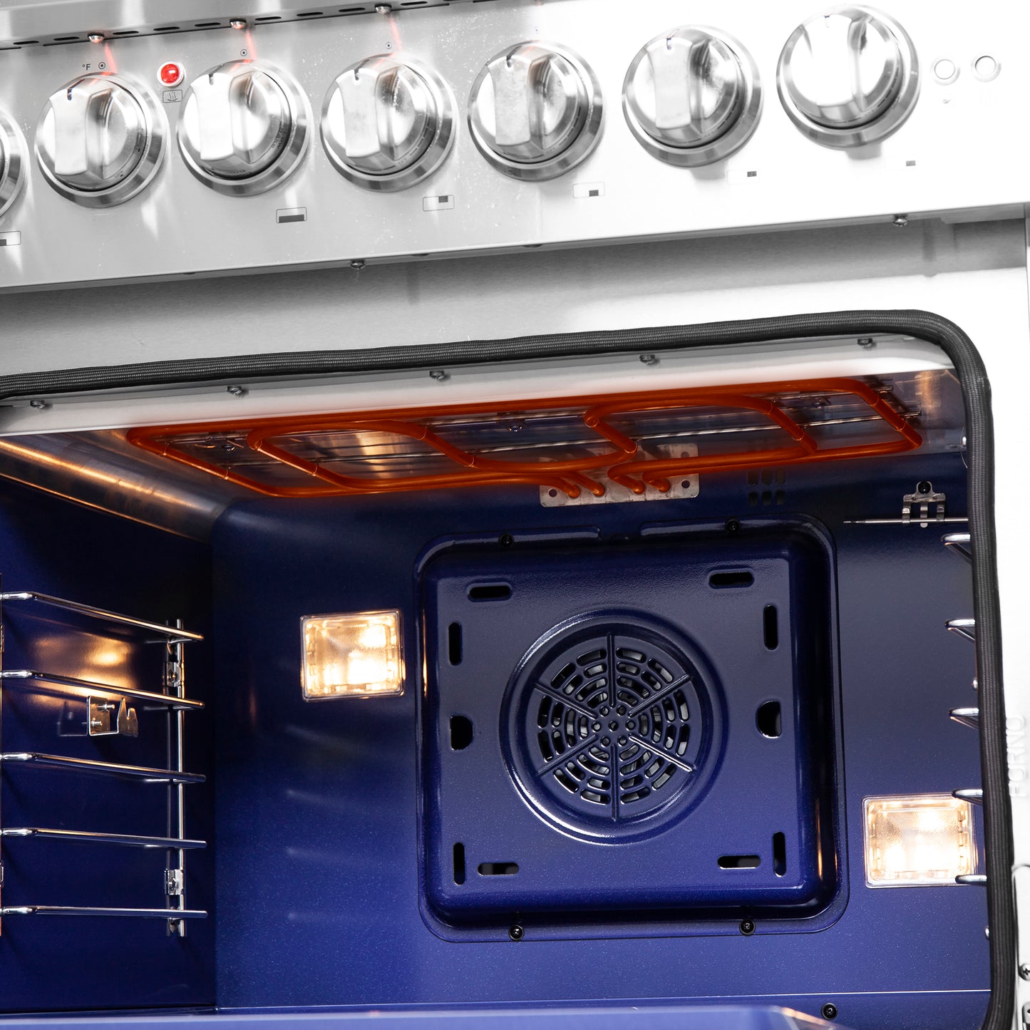 Cocina independiente de 48 pulgadas con puerta francesa y doble combustible, Forno Capriasca, 8 quemadores y horno de convección real