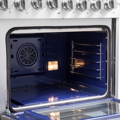 Cocina independiente de 48 pulgadas con puerta francesa y doble combustible, Forno Capriasca, 8 quemadores y horno de convección real