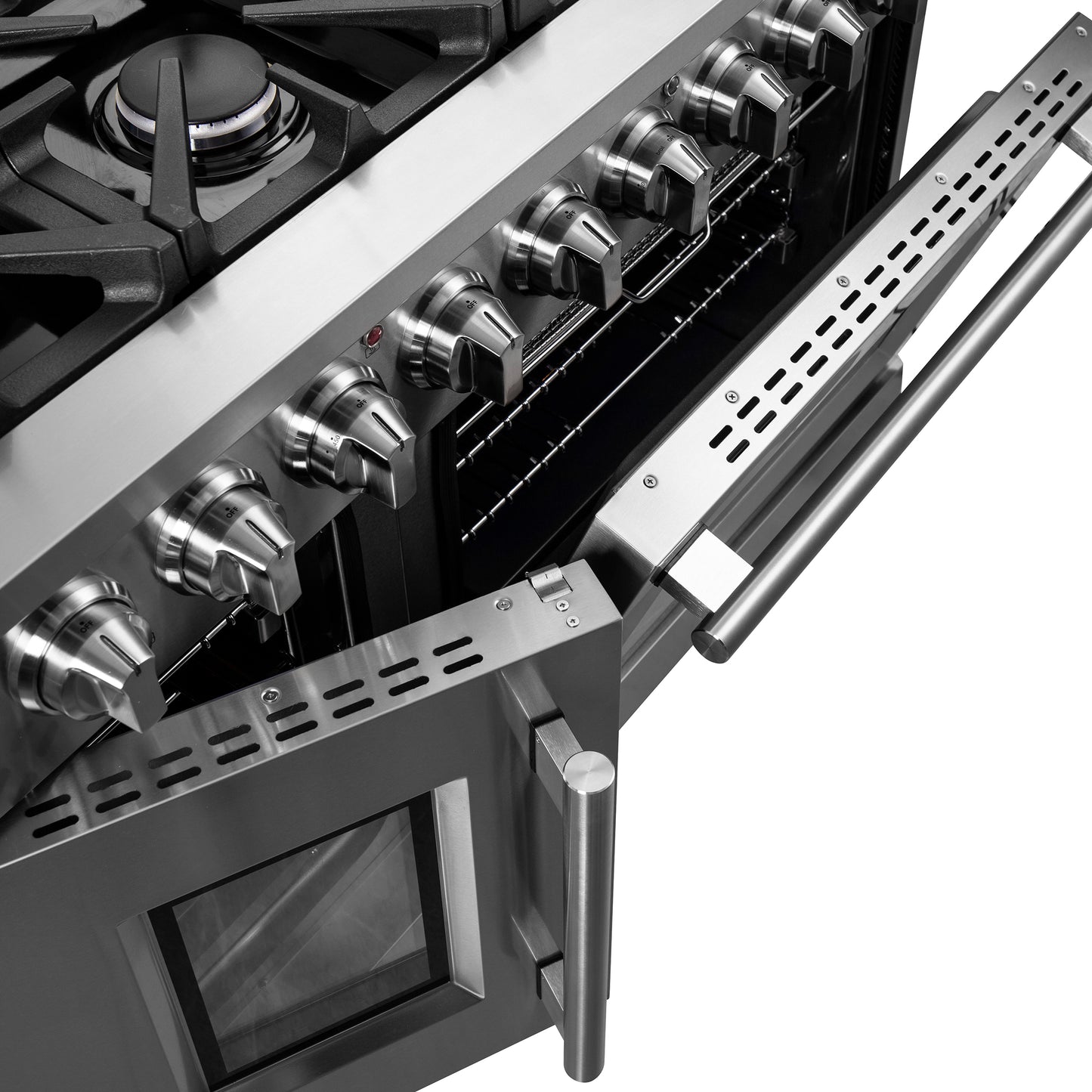 Cuisinière à gaz autonome à portes françaises Forno Massimo de 48 pouces, 8 brûleurs, four à convection, écoénergétique