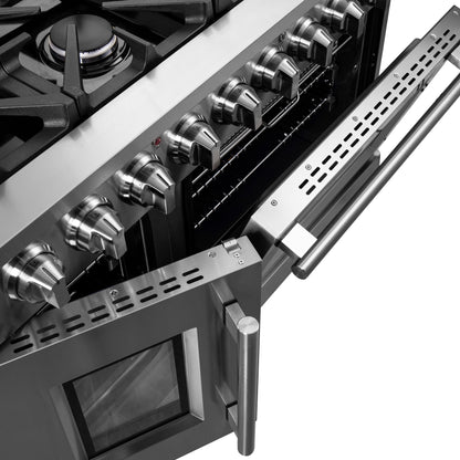 Cuisinière à gaz autonome à portes françaises Forno Massimo de 48 pouces, 8 brûleurs, four à convection, écoénergétique