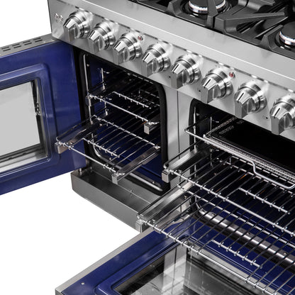 Cuisinière à gaz autonome à portes françaises Forno Massimo de 48 pouces, 8 brûleurs, four à convection, écoénergétique