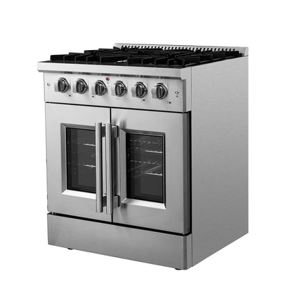 Cuisinière à gaz autonome à portes françaises Forno Galiano de 30 pouces, 4 brûleurs, four à convection, écoénergétique