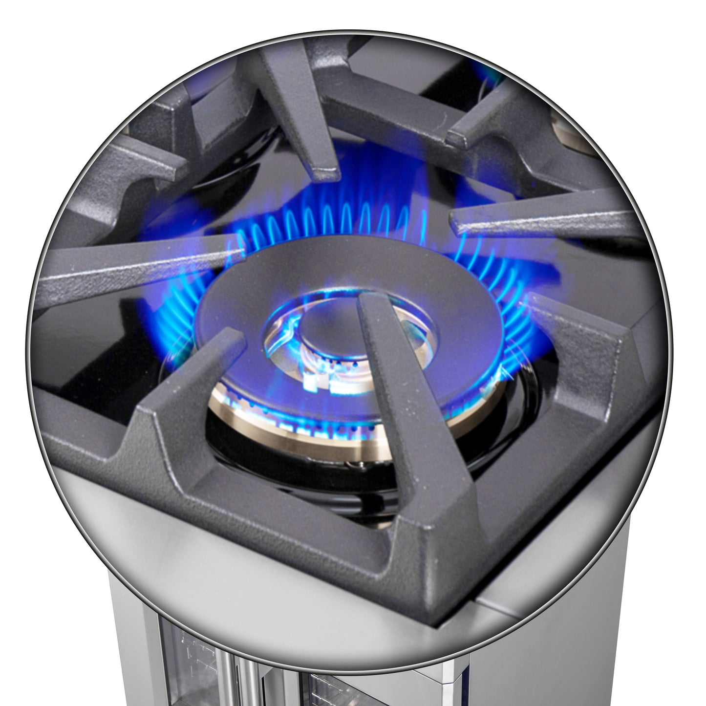 Cocina a gas independiente Forno Capriasca de 76 cm con puerta francesa, 4 quemadores, horno de convección y eficiencia energética.