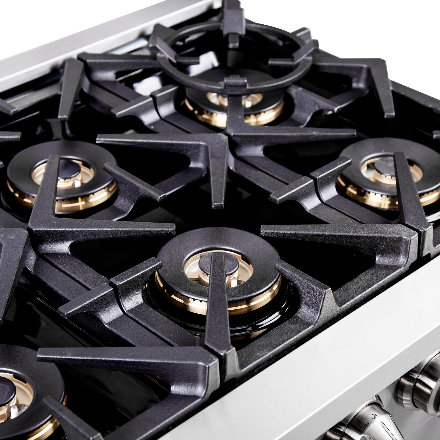 Cocina a gas independiente Forno Capriasca de 91 cm con puerta francesa, 6 quemadores, horno de convección y eficiencia energética.