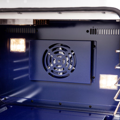 Cocina a gas independiente Forno Capriasca de 91 cm con puerta francesa, 6 quemadores, horno de convección y eficiencia energética.