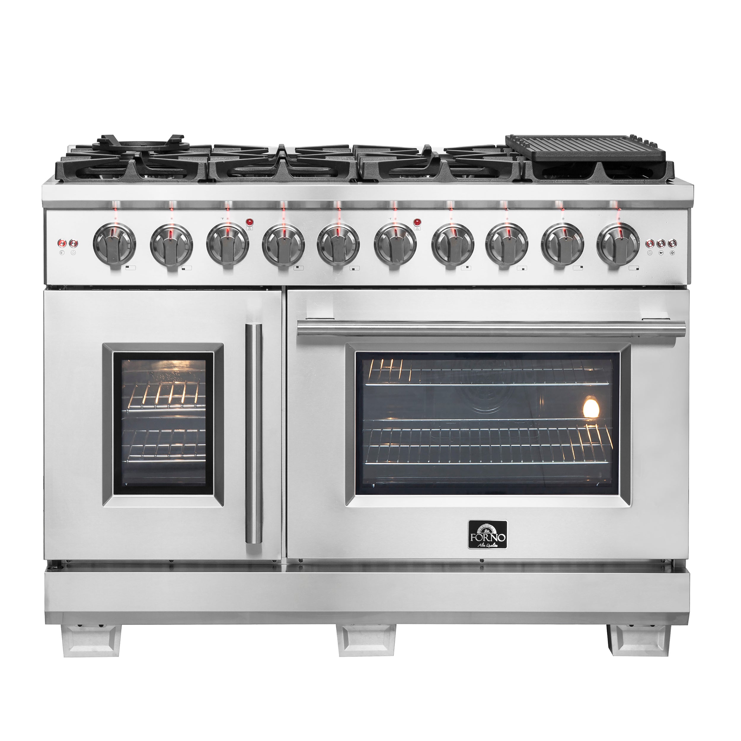 Forno Capriasca 48-Inch Freestanding French Door Gas Range, 8 Burners,