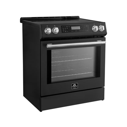 Cocina de inducción deslizable Forno Donatello Espresso de 30 pulgadas, color negro, con horno de convección, 5 zonas de cocción y panel de control táctil.