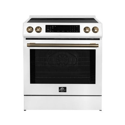 Cuisinière à induction encastrable blanche Forno Donatello Espresso de 30 pouces, four à convection, 5 zones de cuisson, panneau de commande tactile