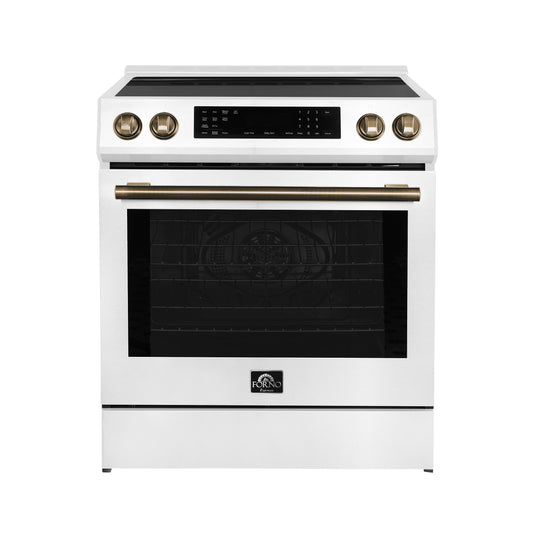 Cuisinière à induction encastrable blanche Forno Donatello Espresso 30 pouces, four à convection, 5 zones de cuisson, panneau de commande tactile - Forno Appliances