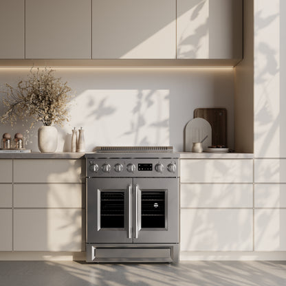 Cuisinière à induction à portes françaises Forno Torino de 30 pouces avec friteuse à air et four à convection véritable