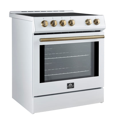 Cuisinière à induction encastrée Forno Leonardo Espresso de 30 pouces, blanche, four à convection, 5 zones de cuisson, panneau de commande tactile