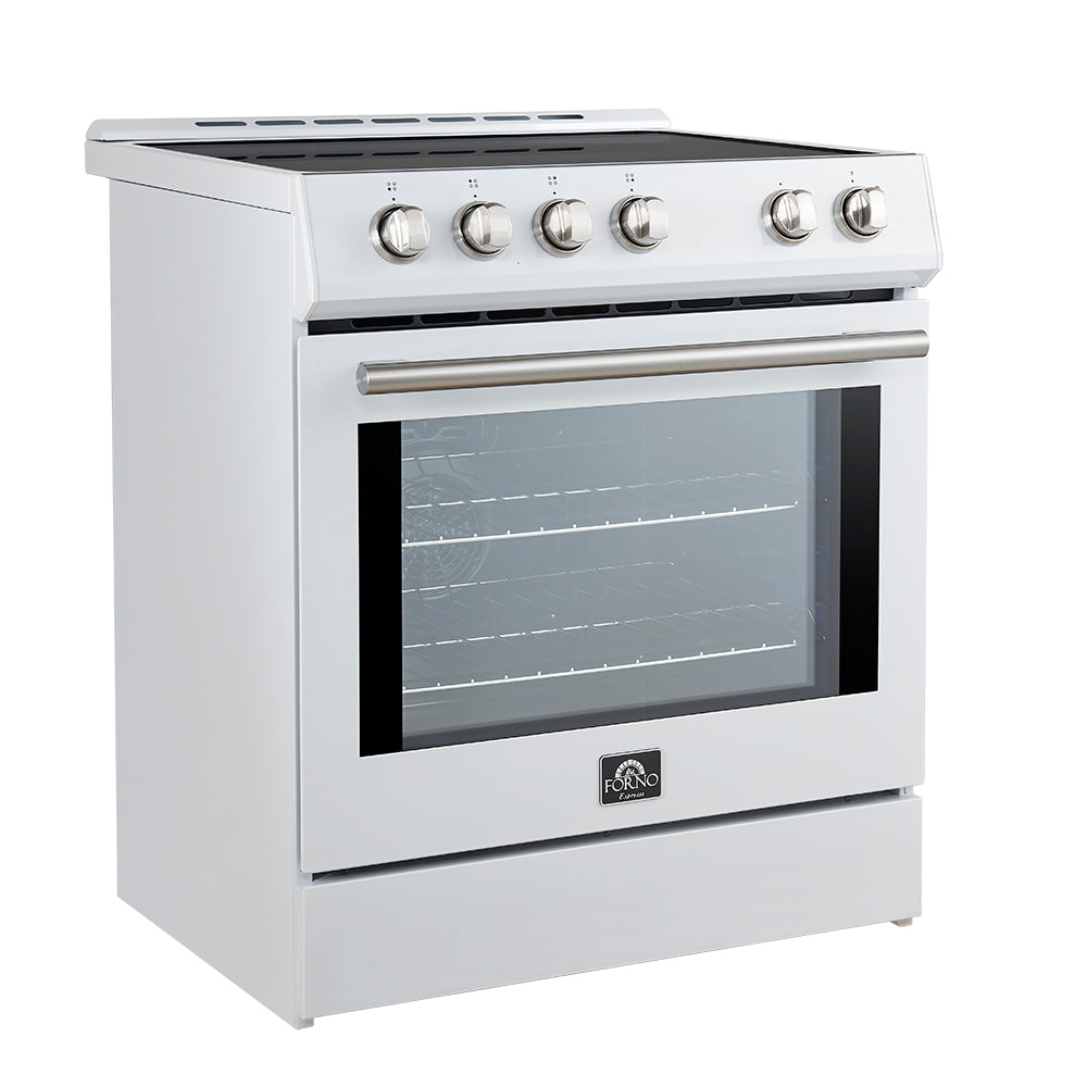 Cuisinière à induction encastrée Forno Leonardo Espresso de 30 pouces, blanche, four à convection, 5 zones de cuisson, panneau de commande tactile