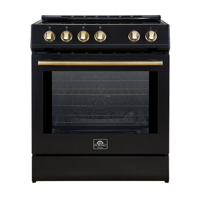 Cuisinière à induction encastrable noire Forno Leonardo Espresso de 30 pouces, four à convection, 5 zones de cuisson, panneau de commande tactile