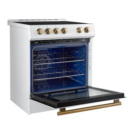 Cuisinière à induction encastrée Forno Leonardo Espresso de 30 pouces, blanche, four à convection, 5 zones de cuisson, panneau de commande tactile