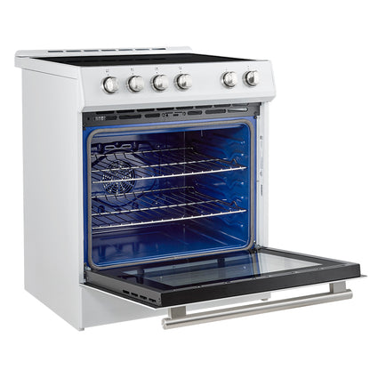 Cuisinière à induction encastrée Forno Leonardo Espresso de 30 pouces, blanche, four à convection, 5 zones de cuisson, panneau de commande tactile