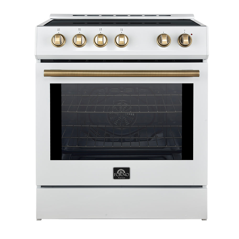 Cuisinière à induction encastrée Forno Leonardo Espresso de 30 pouces, blanche, four à convection, 5 zones de cuisson, panneau de commande tactile