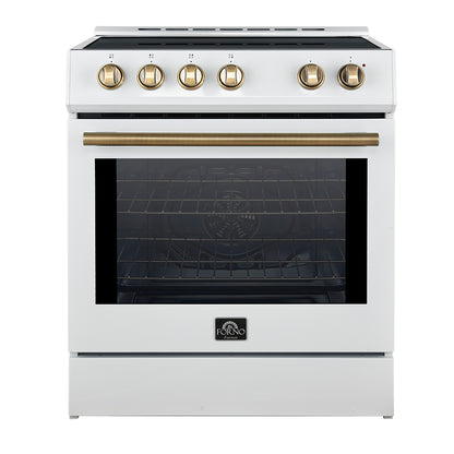 Cuisinière à induction encastrée Forno Leonardo Espresso de 30 pouces, blanche, four à convection, 5 zones de cuisson, panneau de commande tactile