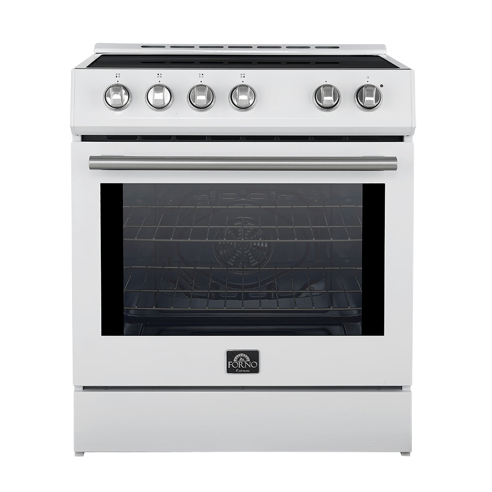 Cuisinière à induction encastrée Forno Leonardo Espresso de 30 pouces, blanche, four à convection, 5 zones de cuisson, panneau de commande tactile