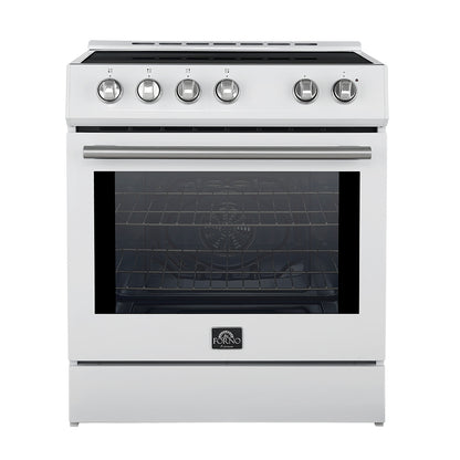 Cuisinière à induction encastrée Forno Leonardo Espresso de 30 pouces, blanche, four à convection, 5 zones de cuisson, panneau de commande tactile