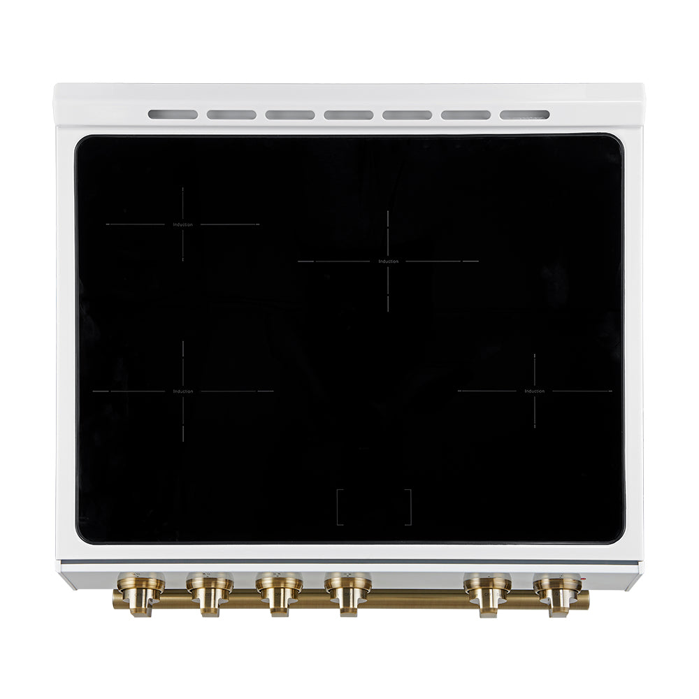 Cuisinière à induction encastrée Forno Leonardo Espresso de 30 pouces, blanche, four à convection, 5 zones de cuisson, panneau de commande tactile