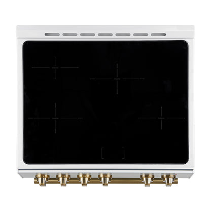 Cuisinière à induction encastrée Forno Leonardo Espresso de 30 pouces, blanche, four à convection, 5 zones de cuisson, panneau de commande tactile