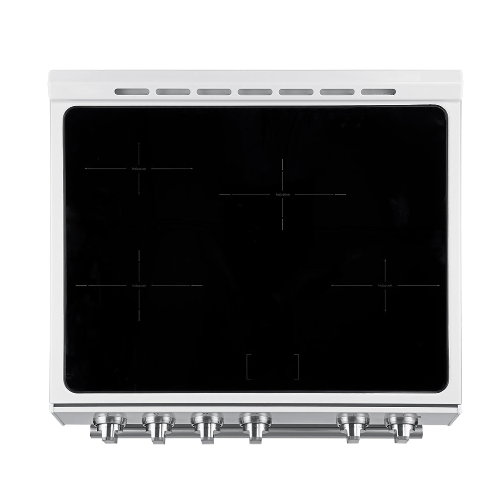 Cuisinière à induction encastrée Forno Leonardo Espresso de 30 pouces, blanche, four à convection, 5 zones de cuisson, panneau de commande tactile