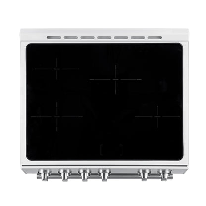 Cuisinière à induction encastrée Forno Leonardo Espresso de 30 pouces, blanche, four à convection, 5 zones de cuisson, panneau de commande tactile