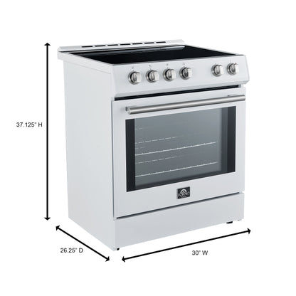 Cuisinière à induction encastrée Forno Leonardo Espresso de 30 pouces, blanche, four à convection, 5 zones de cuisson, panneau de commande tactile