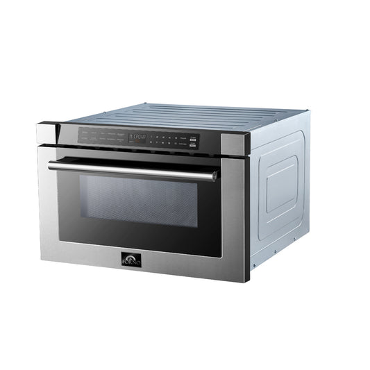 Forno Capoliveri Cajón Microondas de 24 Pulgadas, Acero Inoxidable, 1.2 pies cúbicos, 1500 Vatios, Empotrable, Control Táctil con Pantalla LCD, Apertura/Cierre Automático Táctil, 11 Niveles de Potencia, Cocina con Sensor