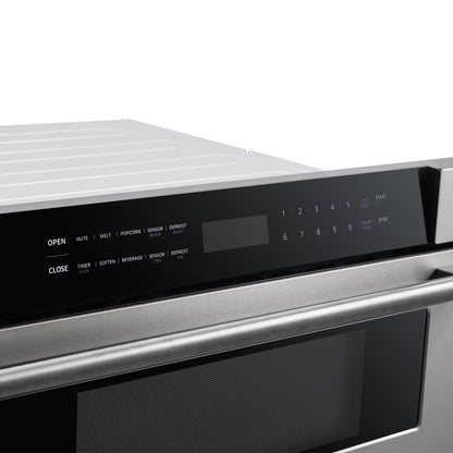 Microondas de cajón Forno Capoliveri de 30 pulgadas, acero inoxidable, 1.2 pies cúbicos, 1000 vatios, integrado, pantalla LCD táctil, apertura y cierre automáticos, 11 niveles de potencia, cocción con sensor