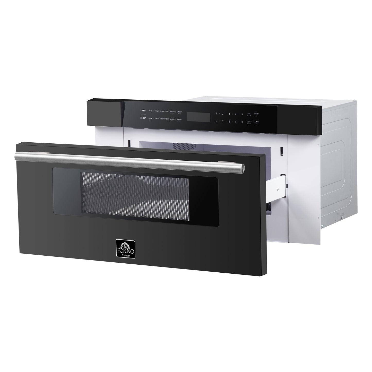Microondas Forno Capoliveri Espresso de 30 pulgadas, color negro, 1.2 pies cúbicos, 1000 vatios, integrado, pantalla LCD táctil, apertura y cierre automáticos, 11 niveles de potencia, sensor de cocción
