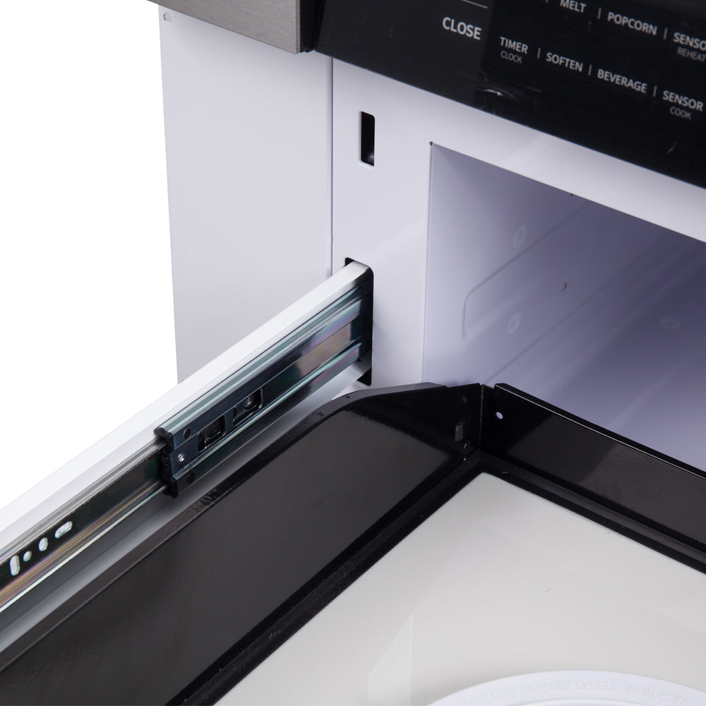 Microondas de cajón Forno Capoliveri de 30 pulgadas, acero inoxidable, 1.2 pies cúbicos, 1000 vatios, integrado, pantalla LCD táctil, apertura y cierre automáticos, 11 niveles de potencia, cocción con sensor