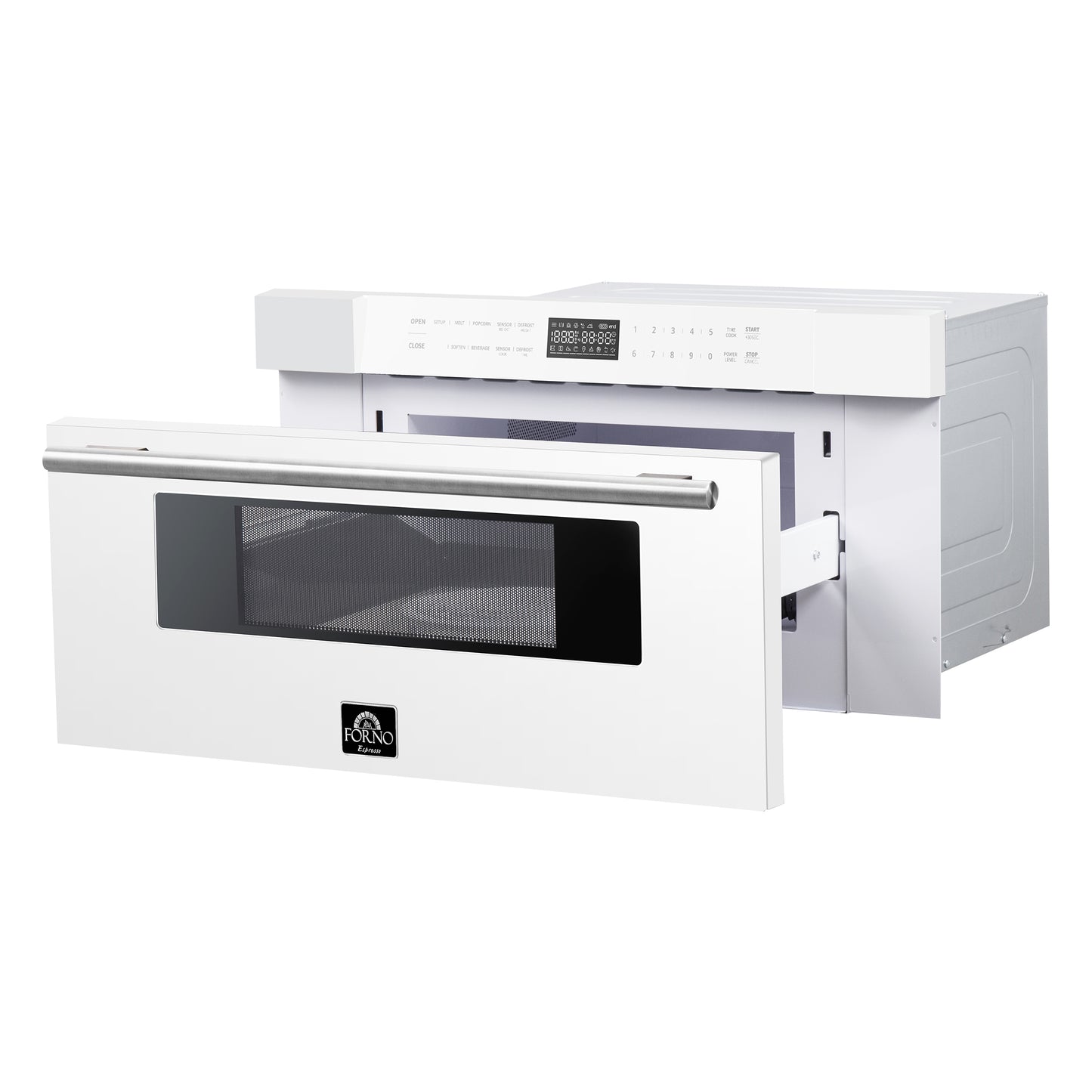 Microondas Forno Capoliveri Espresso de 30 pulgadas, blanco, 1.2 pies cúbicos, 1000 vatios, integrado, pantalla LCD táctil, apertura y cierre automáticos, 11 niveles de potencia, sensor de cocción