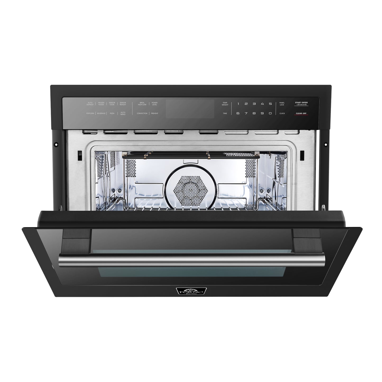 Horno de microondas y convección integrado Forno Oliena Espresso Black de 24 pulgadas, 1.6 pies cúbicos, 1750 W de convección, 1000 W de microondas, interior de acero inoxidable, controles táctiles de vidrio, cocción por sensor.