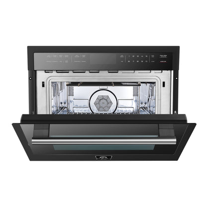 Horno de microondas y convección integrado Forno Oliena Espresso Black de 24 pulgadas, 1.6 pies cúbicos, 1750 W de convección, 1000 W de microondas, interior de acero inoxidable, controles táctiles de vidrio, cocción por sensor.