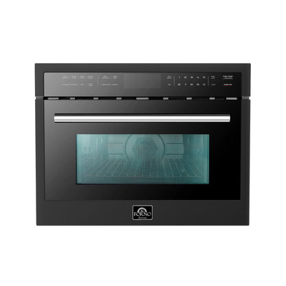 Horno de microondas y convección integrado Forno Oliena Espresso Black de 24 pulgadas, 1.6 pies cúbicos, 1750 W de convección, 1000 W de microondas, interior de acero inoxidable, controles táctiles de vidrio, cocción por sensor.