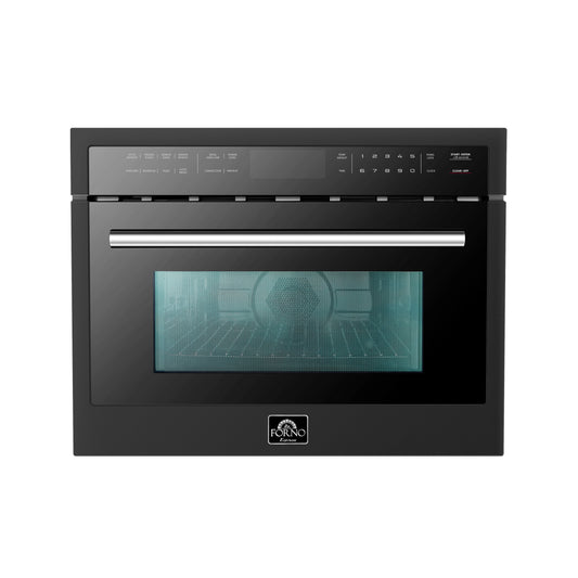 Horno de microondas y convección integrado Forno Oliena Espresso Black de 24 pulgadas, 1.6 pies cúbicos, 1750 W de convección, 1000 W de microondas, interior de acero inoxidable, controles táctiles de vidrio, cocción por sensor.