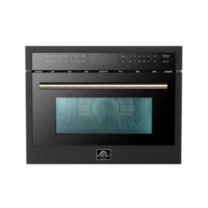 Horno de microondas y convección integrado Forno Oliena Espresso Black de 24 pulgadas, 1.6 pies cúbicos, 1750 W de convección, 1000 W de microondas, interior de acero inoxidable, controles táctiles de vidrio, cocción por sensor.
