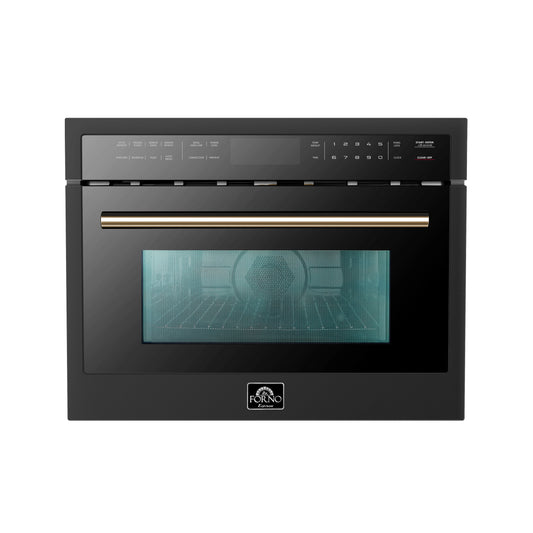 Horno de microondas y convección integrado Forno Oliena Espresso Black de 24 pulgadas, 1.6 pies cúbicos, 1750 W de convección, 1000 W de microondas, interior de acero inoxidable, controles táctiles de vidrio, cocción por sensor.