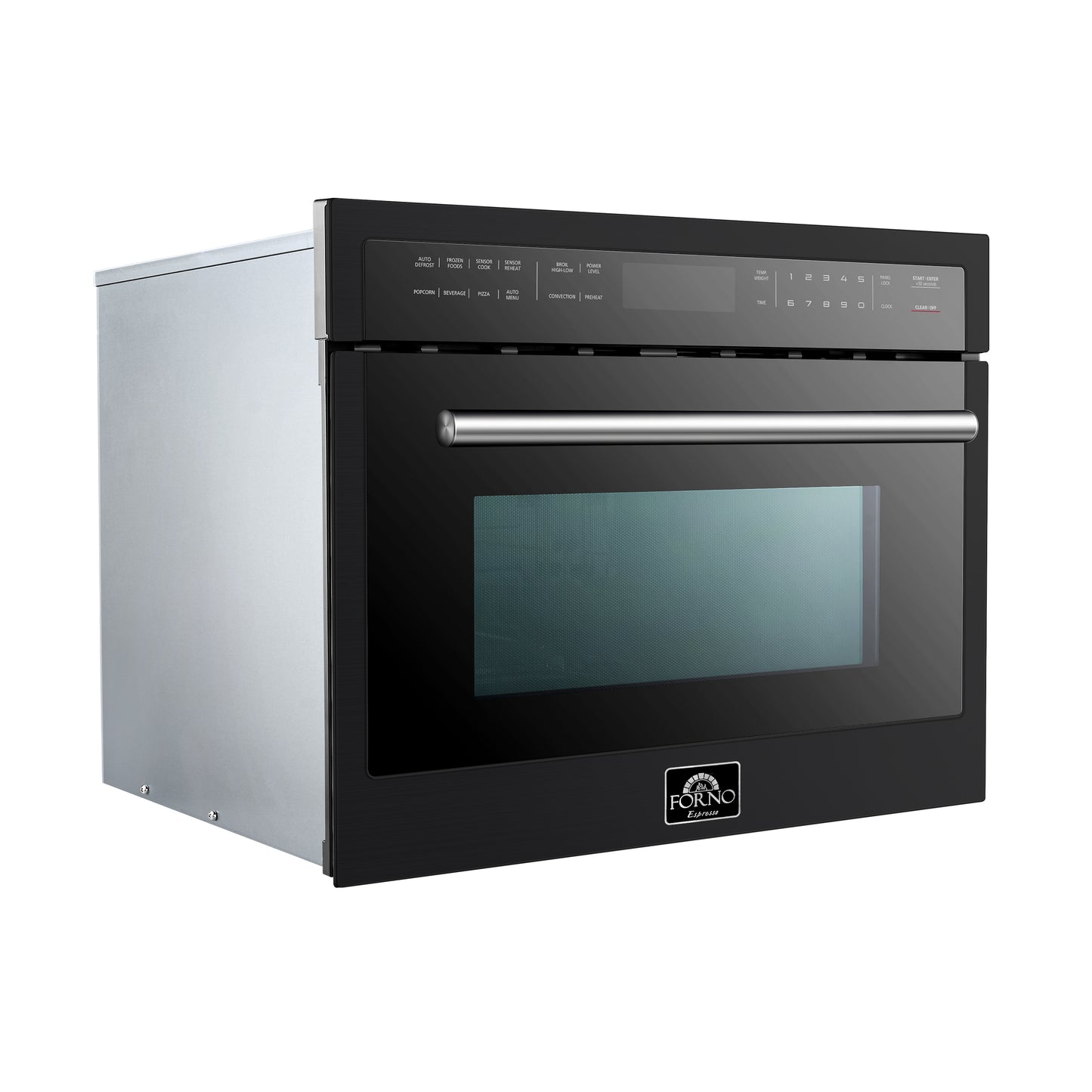 Horno de microondas y convección integrado Forno Oliena Espresso Black de 24 pulgadas, 1.6 pies cúbicos, 1750 W de convección, 1000 W de microondas, interior de acero inoxidable, controles táctiles de vidrio, cocción por sensor.