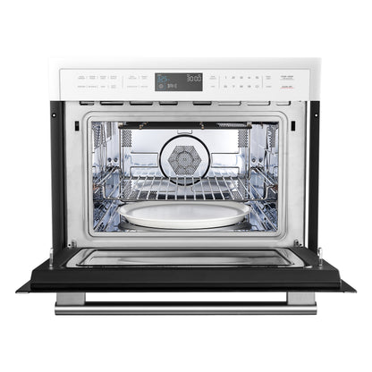 Horno de microondas y convección empotrado Forno Oliena Espresso White de 24 pulgadas, 1.6 pies cúbicos, 1750 W de convección, 1000 W de microondas, interior de acero inoxidable, controles táctiles de vidrio, cocción por sensor