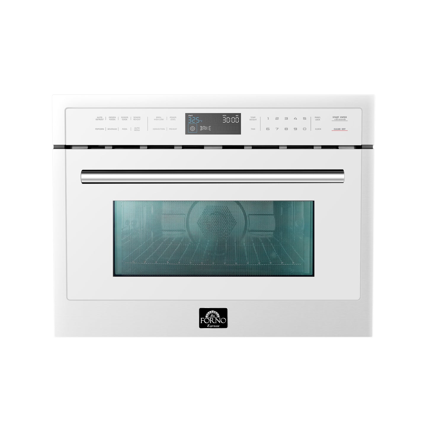 Horno de microondas y convección empotrado Forno Oliena Espresso White de 24 pulgadas, 1.6 pies cúbicos, 1750 W de convección, 1000 W de microondas, interior de acero inoxidable, controles táctiles de vidrio, cocción por sensor