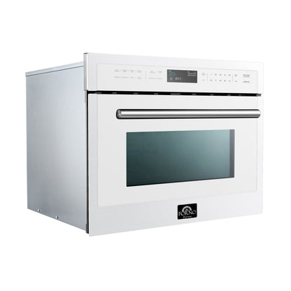Horno de microondas y convección empotrado Forno Oliena Espresso White de 24 pulgadas, 1.6 pies cúbicos, 1750 W de convección, 1000 W de microondas, interior de acero inoxidable, controles táctiles de vidrio, cocción por sensor