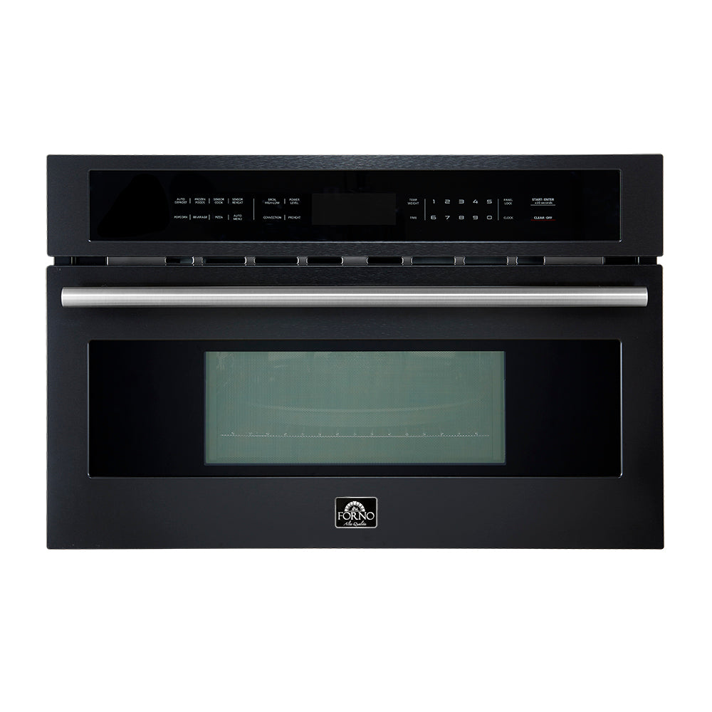 Horno microondas y de convección integrado Forno Oliena Espresso Black de 30 pulgadas, 1.6 pies cúbicos, 1750 W de convección, 1000 W de microondas, interior de acero inoxidable, controles táctiles de vidrio, cocción por sensor